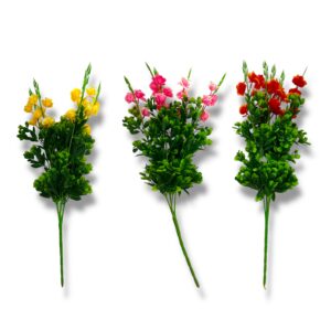 FLOR RAMILLETE 5 TALLOS ROSA ABIERTA Y VARIAS HOJAS GT23-02