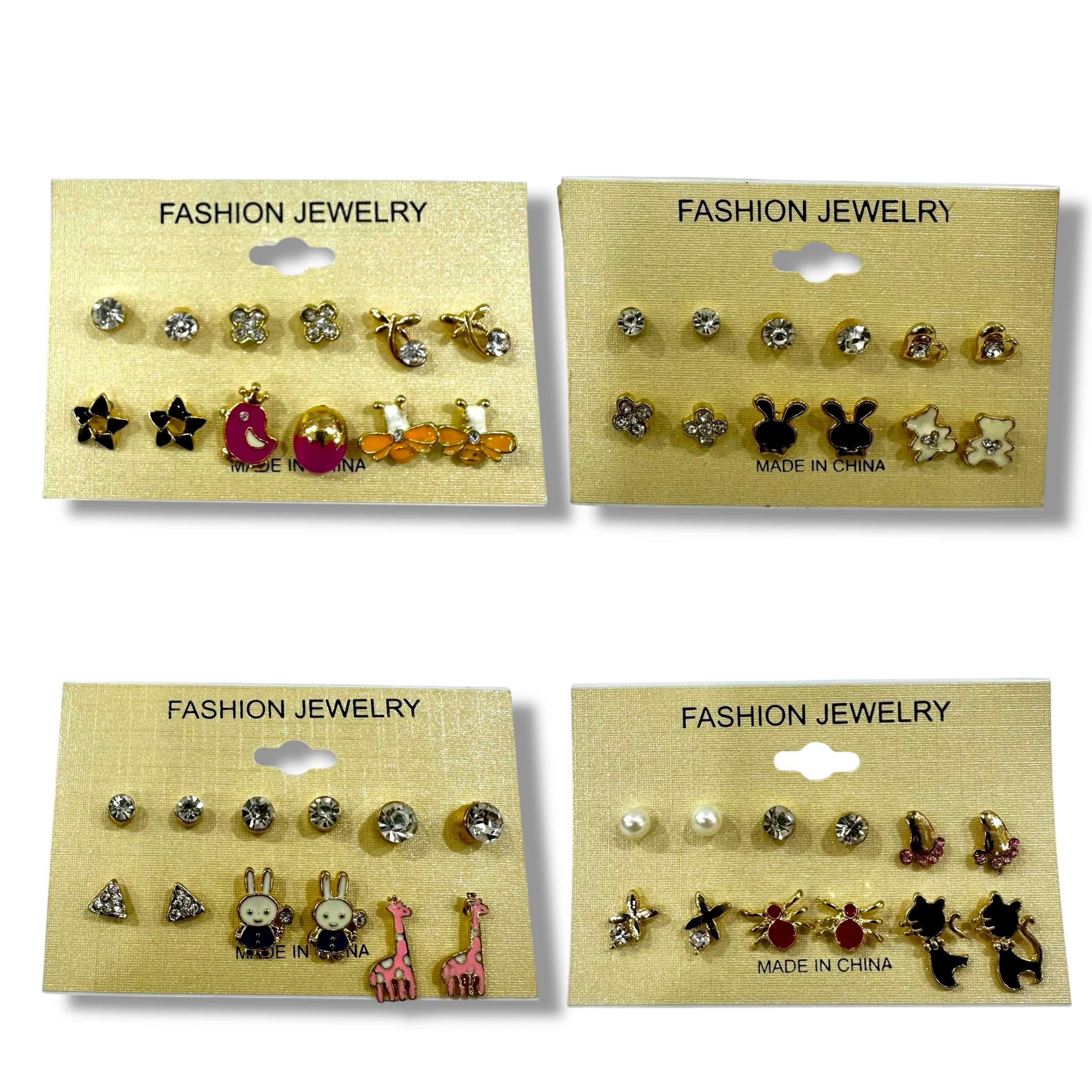 BIJ AROS X 6 ANIMALITOS EN RELIEVE DOR PLATA ME66-01-02-03