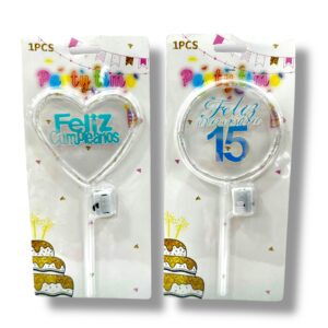 Cotillón Adorno Torta Con Luz Redondo Y Corazón Feliz 15 Y Cumple