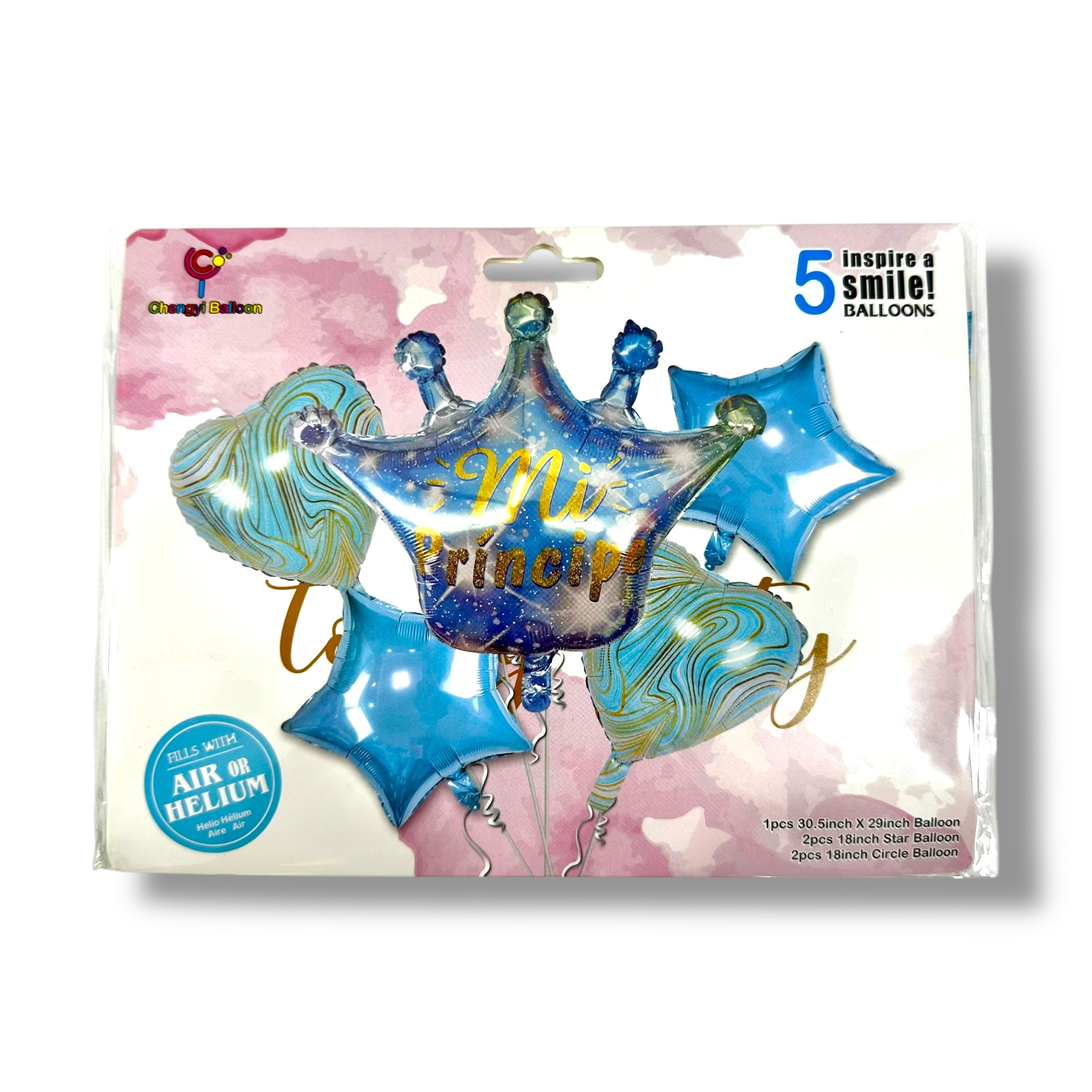 GLOBO X 5 CORONA ESTRELLA CORAZON METALIZADO MI128-01