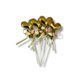 Adorno Para Torta Estrella Corazón Dorado C/Flores X 4