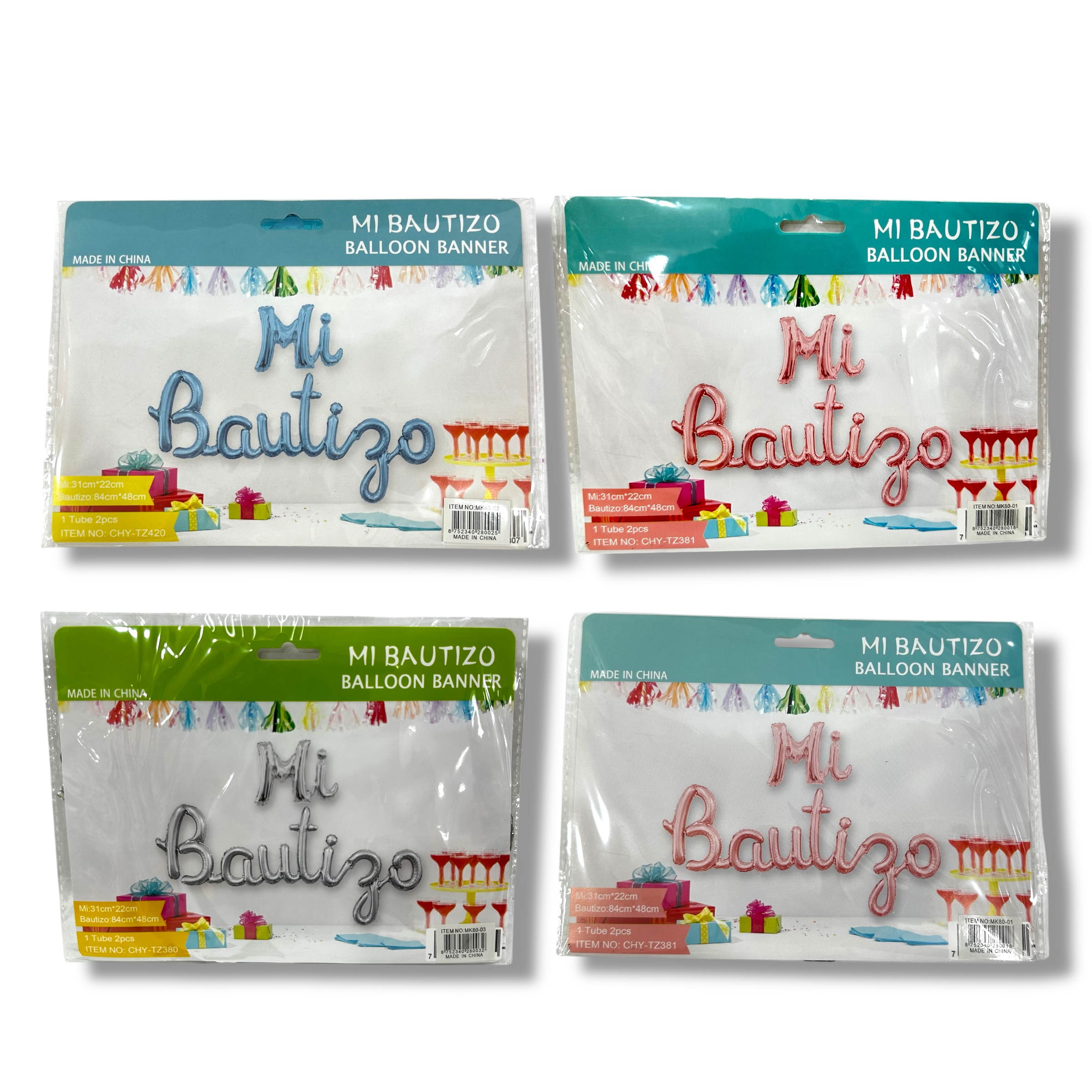 GLOBO MI BAUTIZO MK80-01-02-03-04 LETRA CURSIVA