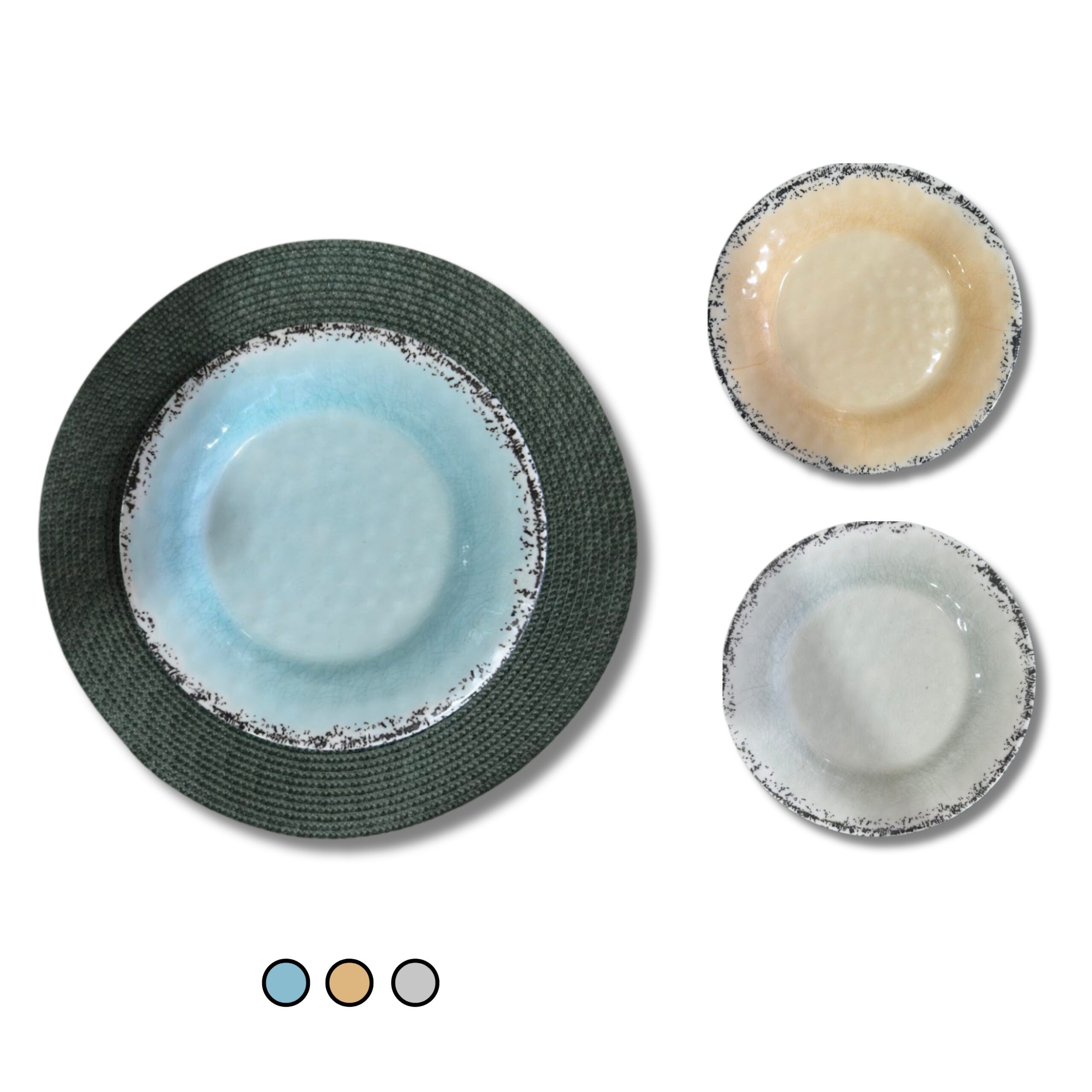 PLATO DE MELAMINA REDONDO GRUESO DE 3 COLORES LISOS MK143-01