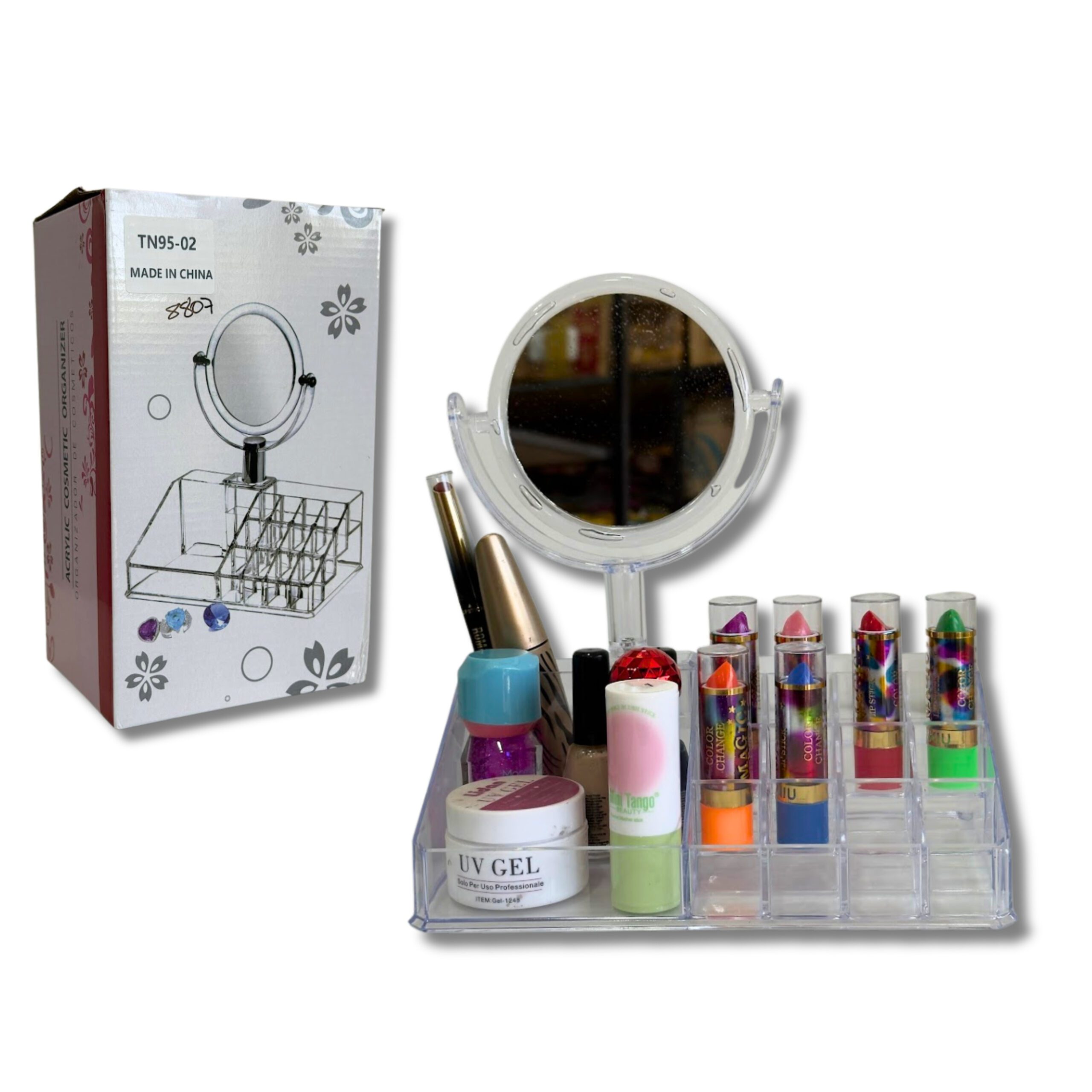 CAJA ACRILICA PARA MAQUILLAJE CON ESPEJO TN95-02 EN CAJA