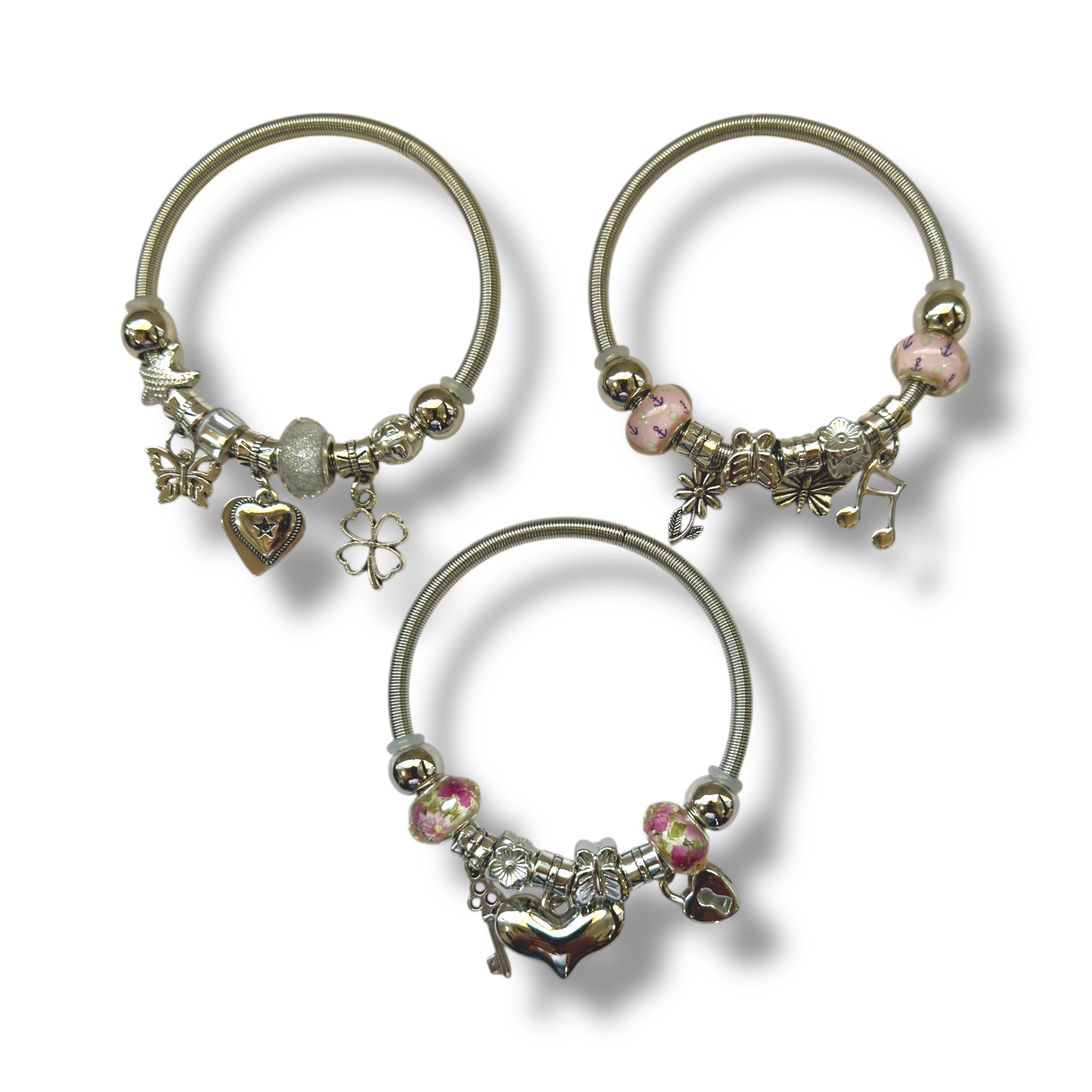 PULSERA PANDORA CON 3 DIJES COLGANTES FANTASIA MM62-02