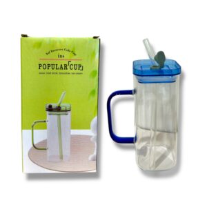 VASO DE VIDRIO RECTANGULAR CON TAPA HERMETICA Y SORBETE DE VIDRIO MM160-11