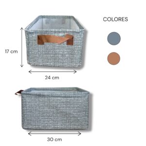 CANASTA DE TELA CON ARMADO METALICO Y MANIJA T/CUERO 30*24*17  MM142-01