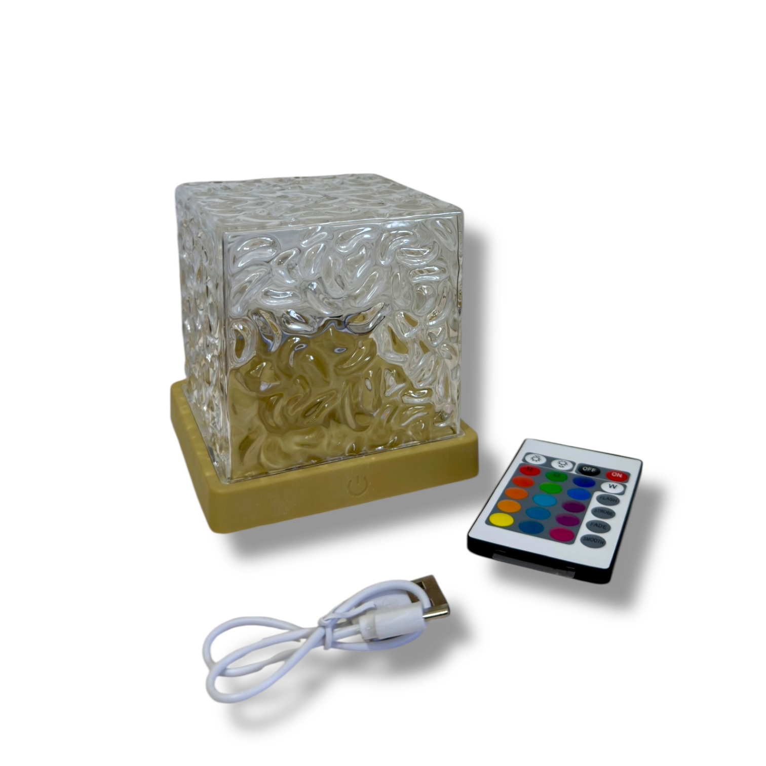 LAMPARA DE MESA CUADRADA ACRILICO ONDULADO DE 12*12 CM USB MM119-06