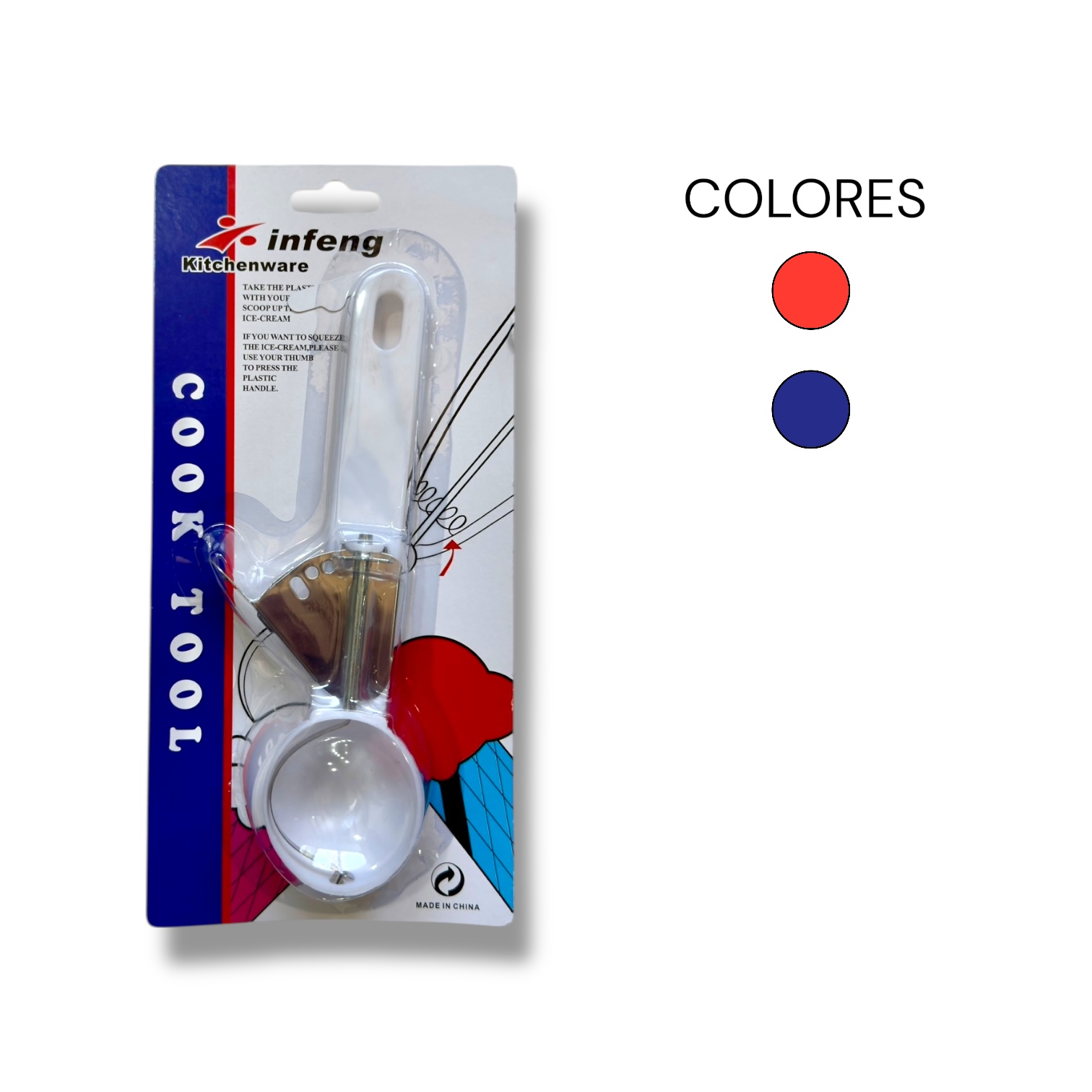 CUCHARA DE HELADO PLLASTICA Y METAL CON MANIJA RESORTE MM146-06