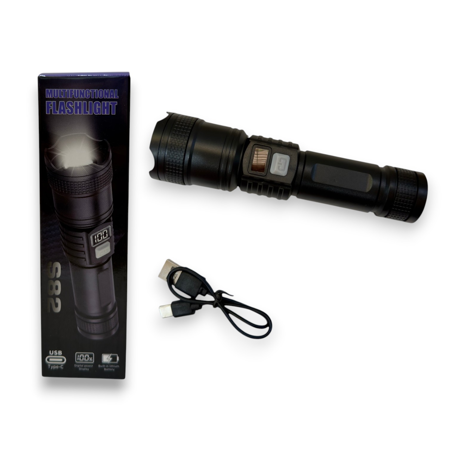 LINTERNA CON ZOOM COLOR NEGRO, MARCADOR DIGITAL DE BATERIA S82