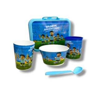 LUNCHERA PLASTICA CON VASO+ TAZA + CUHCARA + COMPOTERA X5 2559