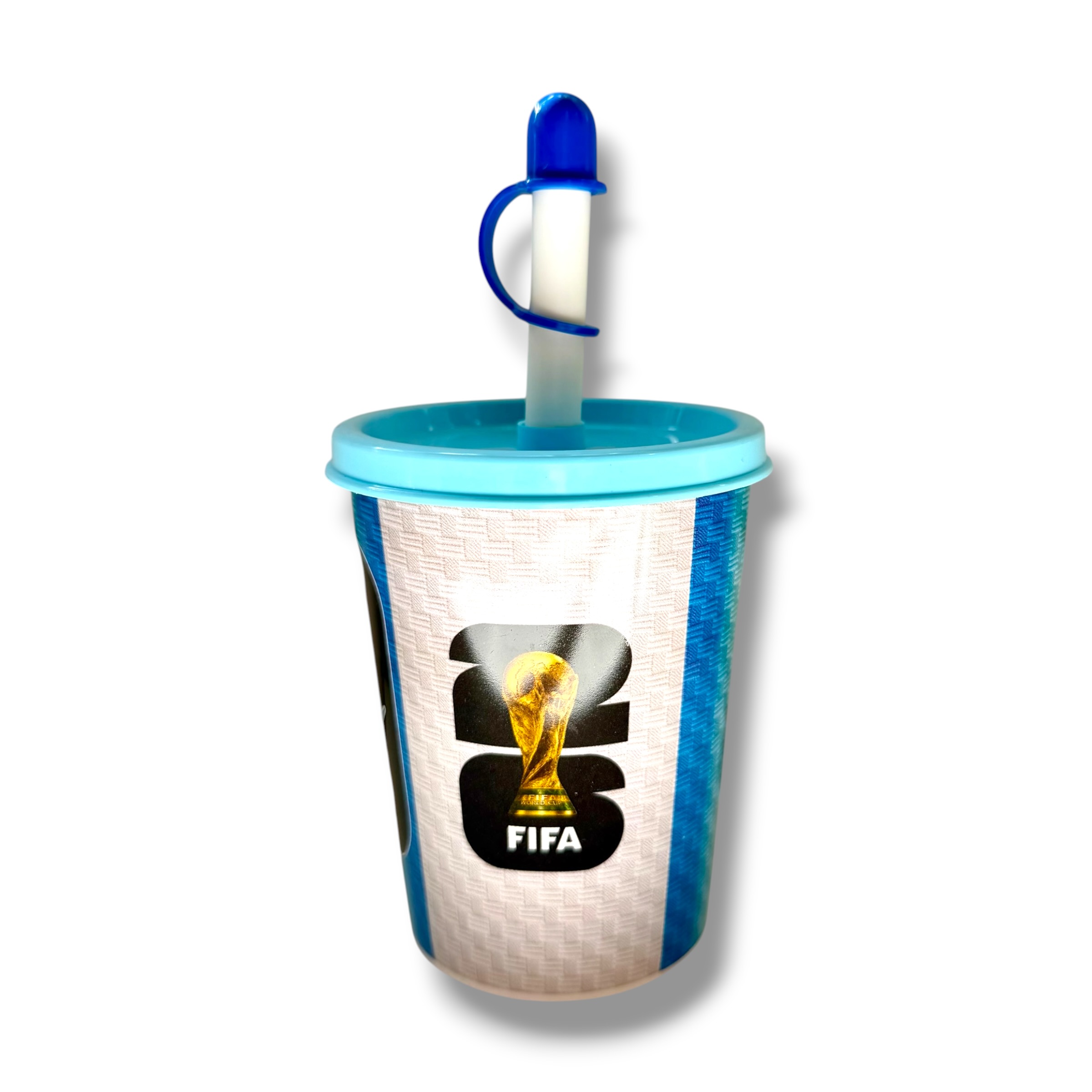 VASO PLASTICO ESTAMPADO CHICO CON TAPA PLANA Y SORBETE 2405