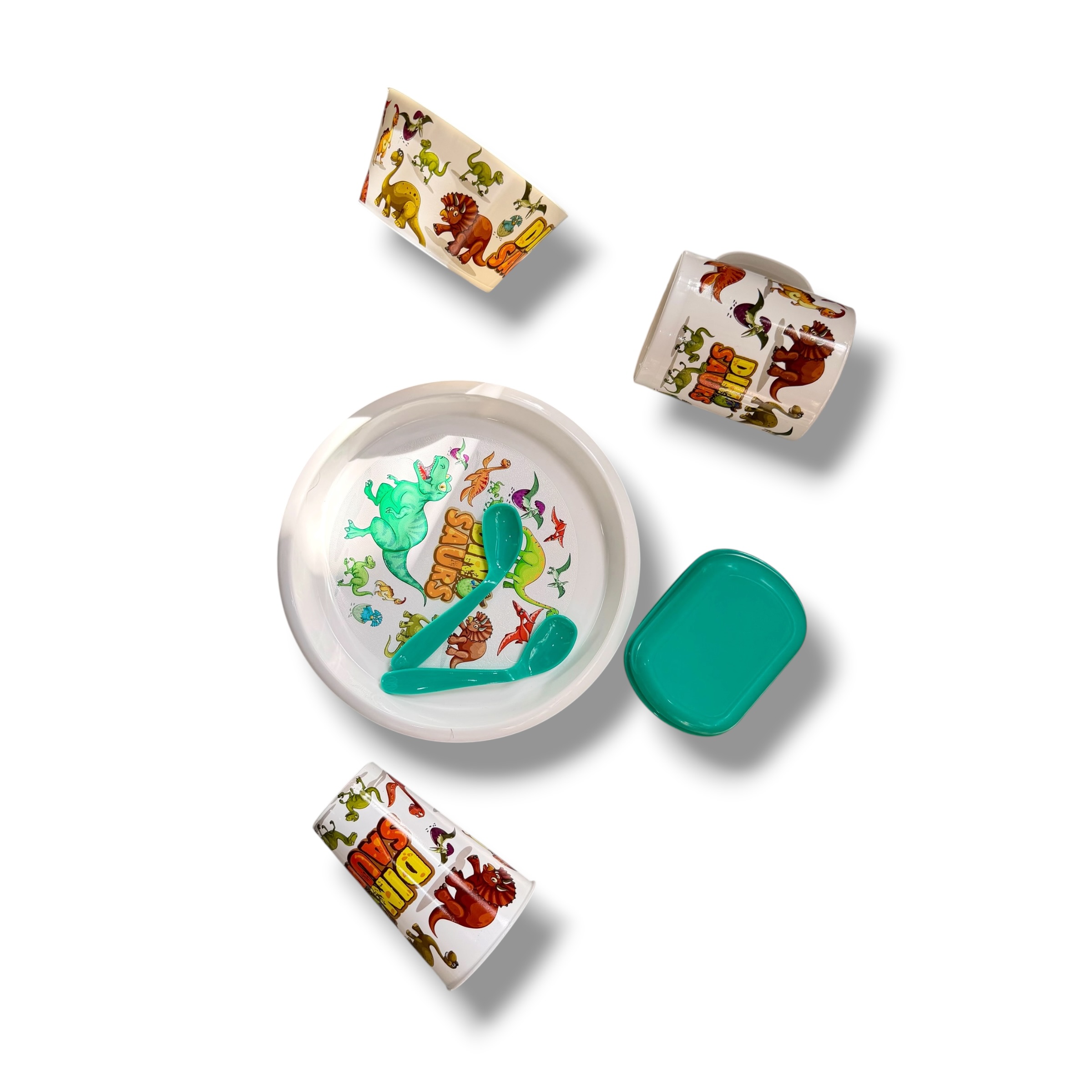 SET INFANTIL ESTAPADO X 6 PLATO + VASO + TAZA + CUCHATA + COMPOTERA + JABONERA
