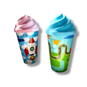 VASO FORMA DE HELADO Y TAPA PLANA ESTAMPADA CON SORBETE KEY VARIOS MODELOS 0616