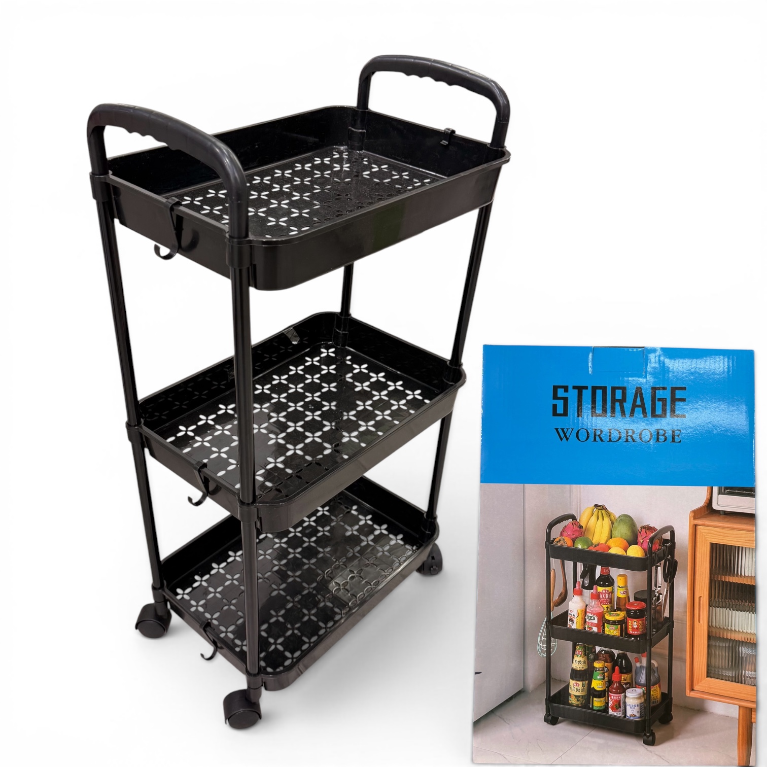 CARRITO CON RUEDAS PARA ARMAR. 3 ESTANTES PLASTICOS CON ESTRUCTURA METALICA