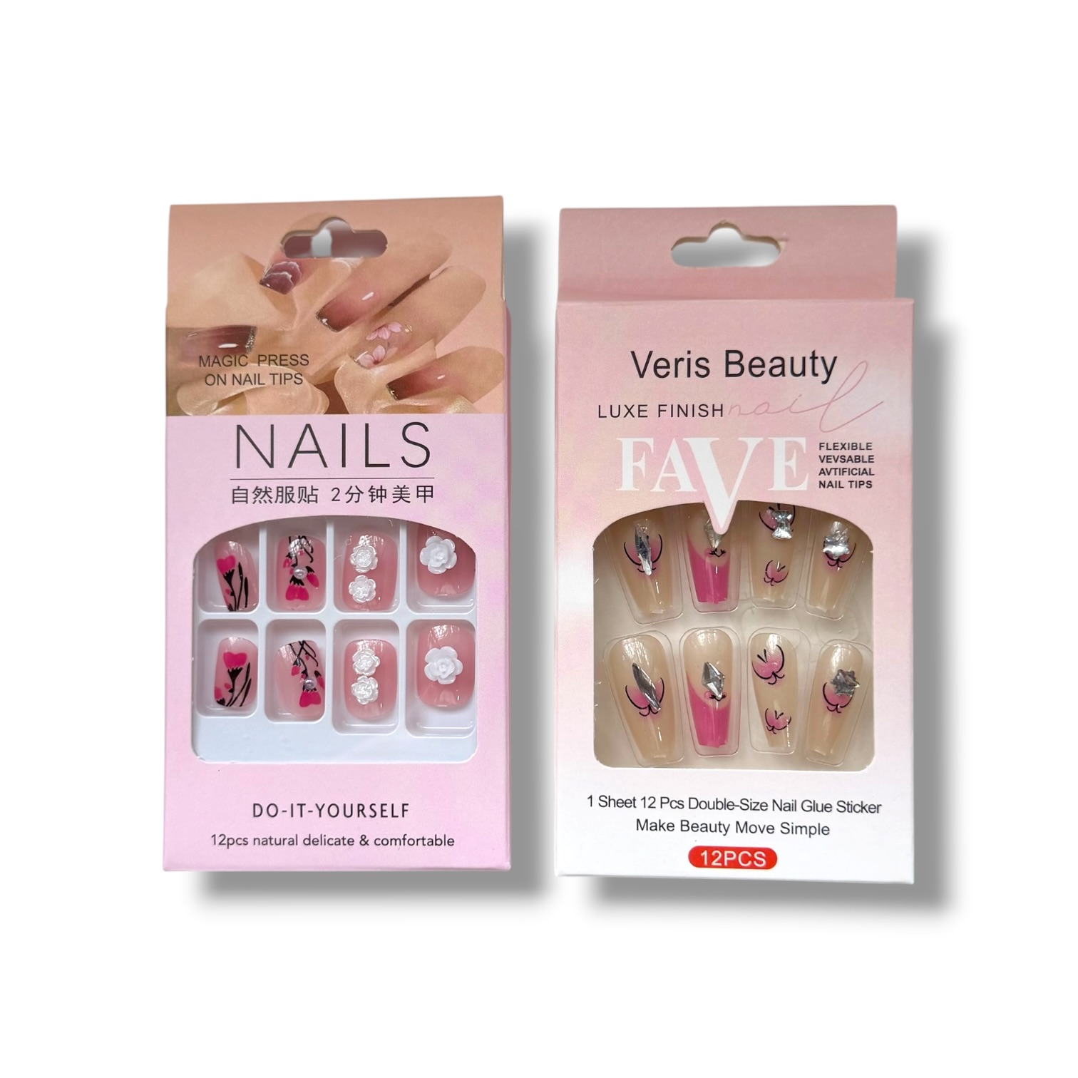 UÑAS POSTIZAS PUNTA CUADRADA Y PUNTA FINA CON APLIQUE PERLA Y STRASS EN CAJA MM137-14 MM137-15