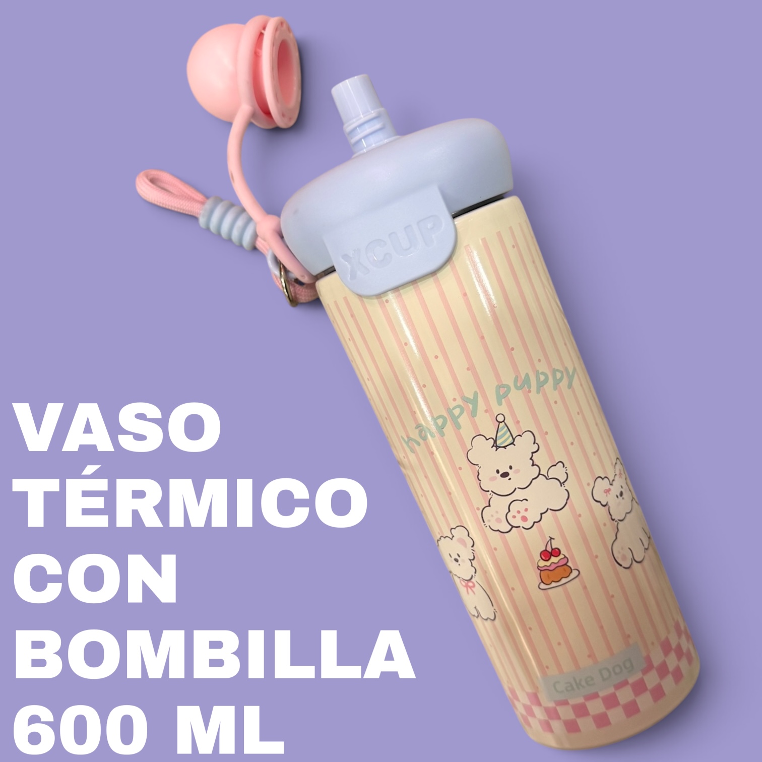 Botella con bombilla de acero 600 ml